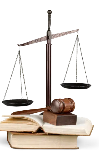 scales of justice on open law books