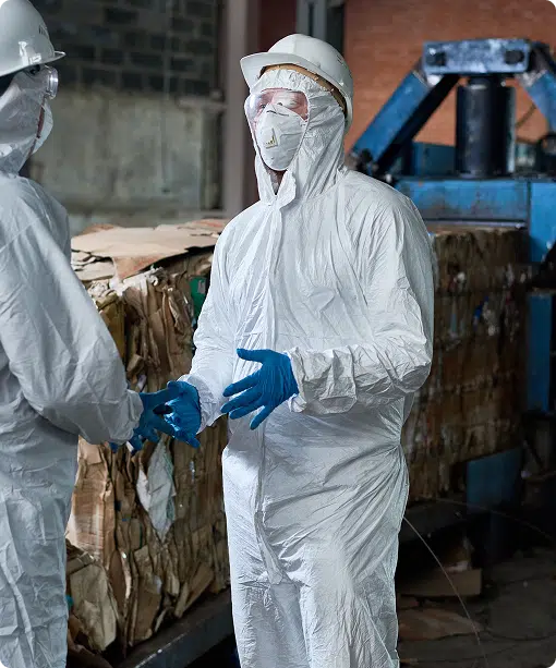 workers in asbestos abatement suits