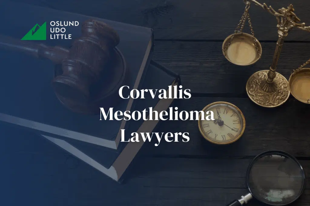 Corvallis Mesothelioma Lawyer: Law objects in the background including a gavel, books, and more