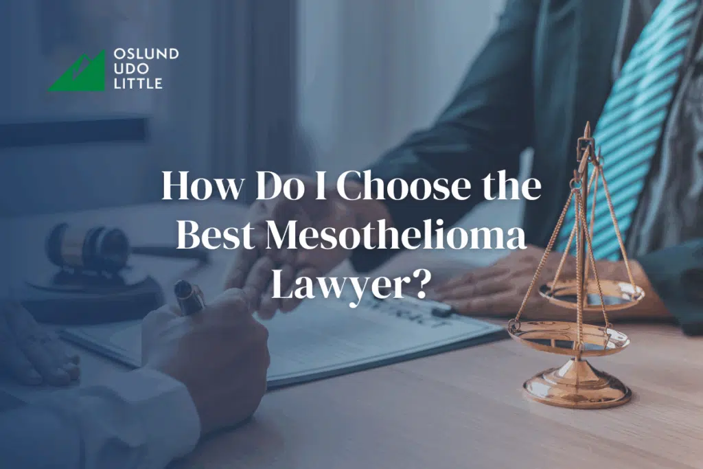 How Do I Choose the Best Mesothelioma Lawyer? With a lawyer or judge talking with a client, law objects appear on a desk.