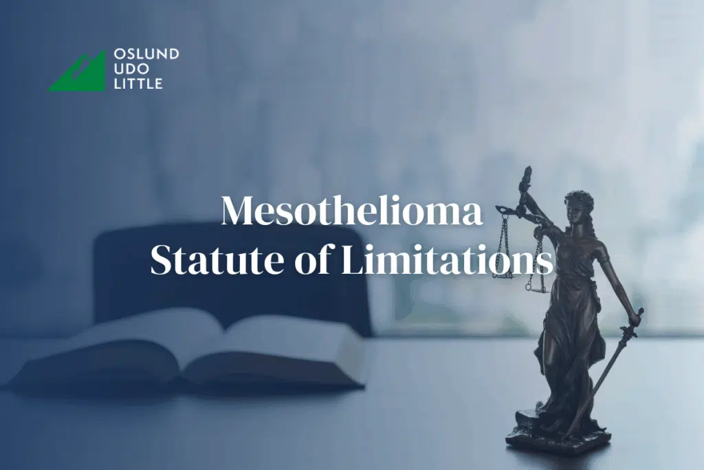 Mesothelioma Statute of Limitations with the Statue of Justice on a desk next to a law book